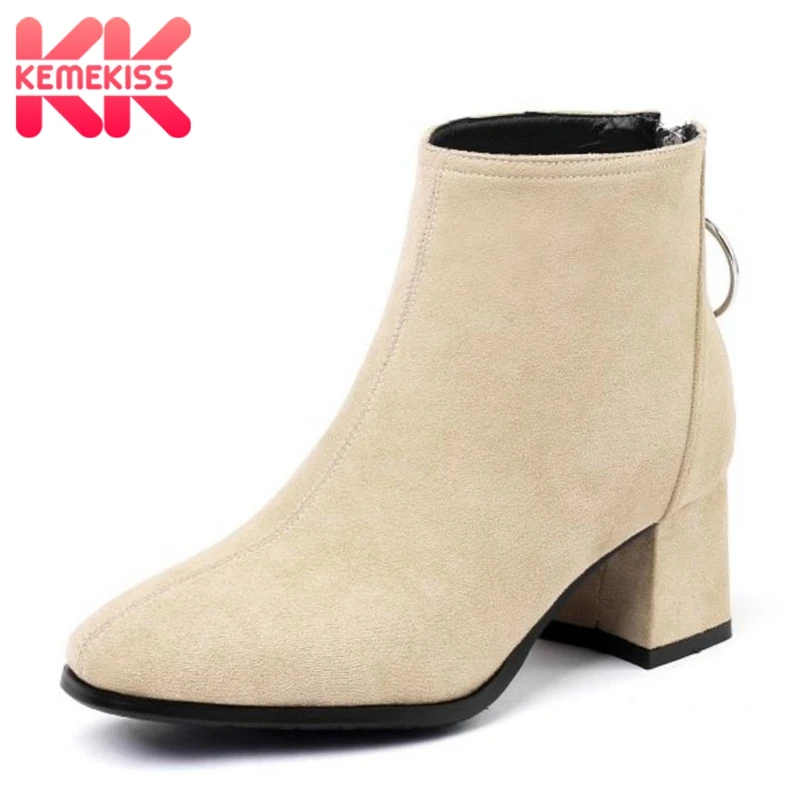 

KemeKiss New Women Ankle Boots Thick Heels Shoes Woman Fur Winter Warm Short Boots Fashion Ladies Shoes Footwear Size 32-43