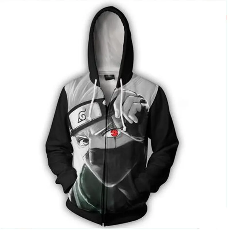 

2018 Naruto Kakashi sweatshirts cosplay costume Naruto Anime zipper hoodies 3D Men Women hoodies clothing Top New
