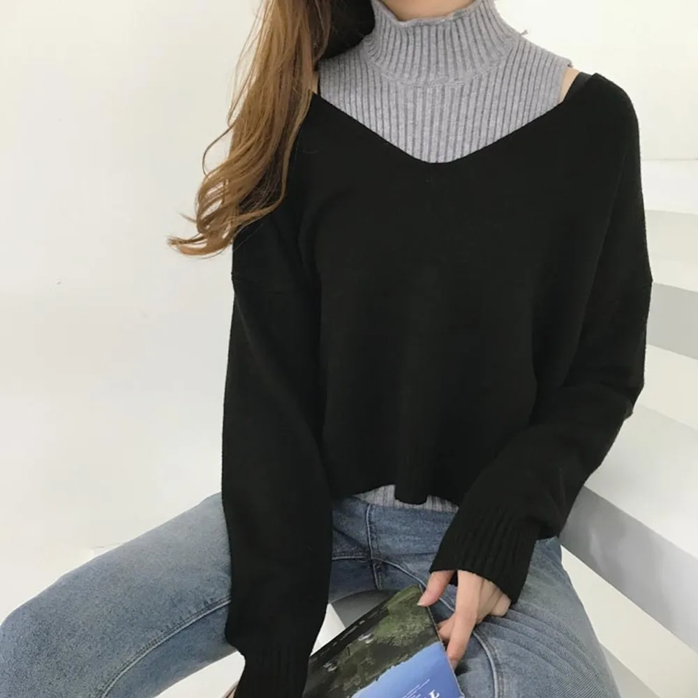 Direcly2018 новая Осеняя и зимняя коллекция женских джемпер из двух частей модные женские туфли тонкий пуловер свитер Одноцветный свитер
