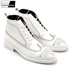 Классические мужские туфли «Дерби» белые ботильоны 2019 дизайнер ручной работы кружево на шнуровке высокие кроссовки пояса из натуральной