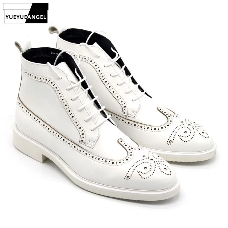 Мужские классические ботинки Дерби, белые ботильоны ручной работы на шнуровке, высокие кроссовки из натуральной кожи, большие размеры, 2019 Мужские классические ботинки Дерби, белые ботильоны ручной работы на шнуровке, высокие кроссовки из натуральной кожи, большие размеры, 2019