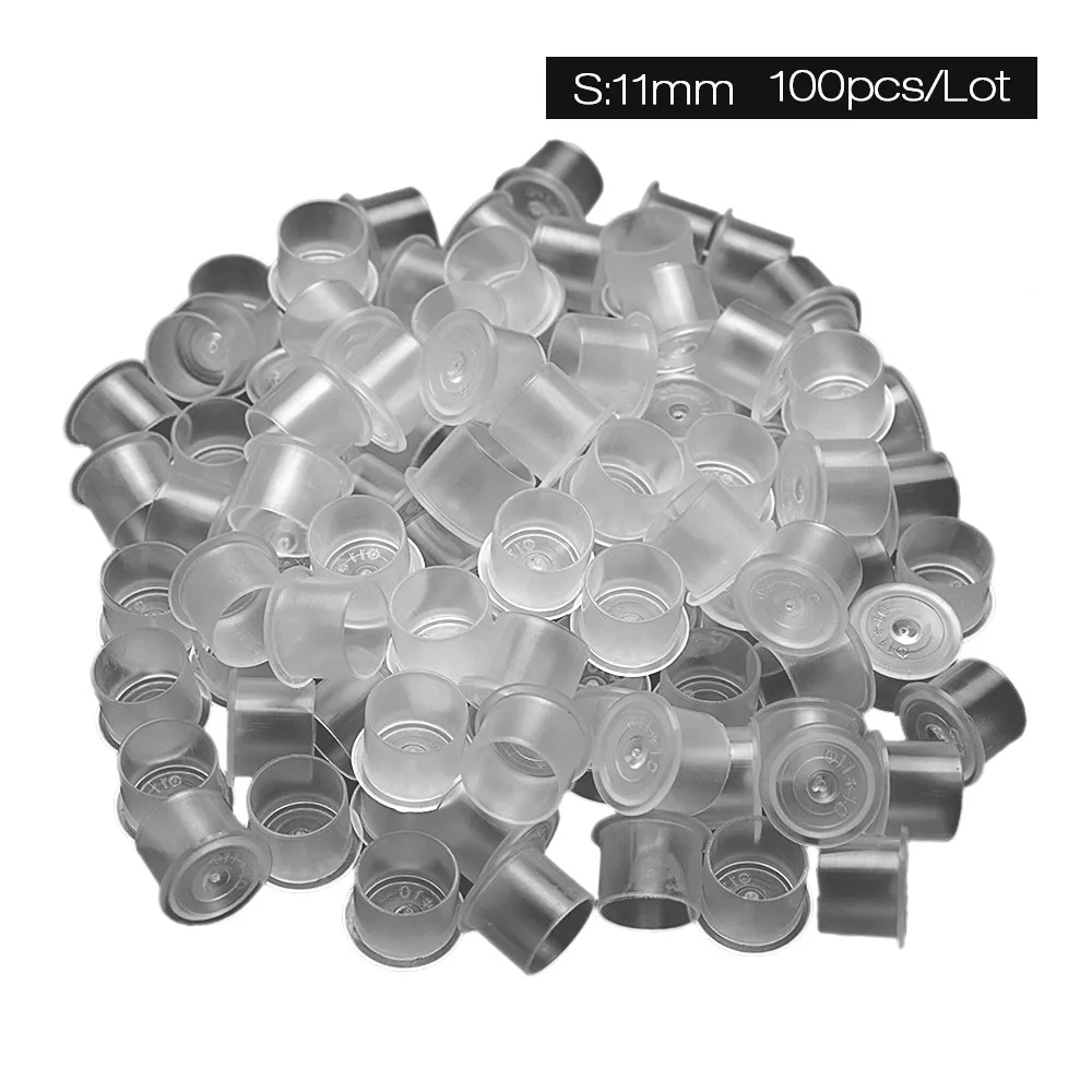 100Pcs Tattoo Ink Cups Plastic Microblading Tatuagem Acessorios Pigment Caps With Bottom S/M/L For Needle Tip Grip Power Supply - Цвет: S