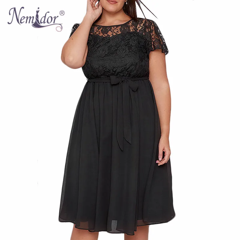 Nemidor, женское винтажное платье с коротким рукавом, цветочный кружевной топ, ТРАПЕЦИЕВИДНОЕ ПЛАТЬЕ с круглым вырезом размера плюс 8XL 9XL, вечерние шифоновые коктейльные платья миди
