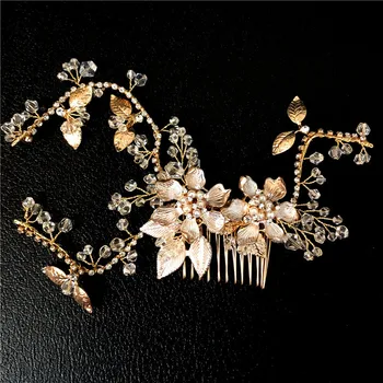 

Gold Hair Vine Bridal Leaf Crown Wedding Tiara Crown Metallic Hair Comb Flower Hair Vine