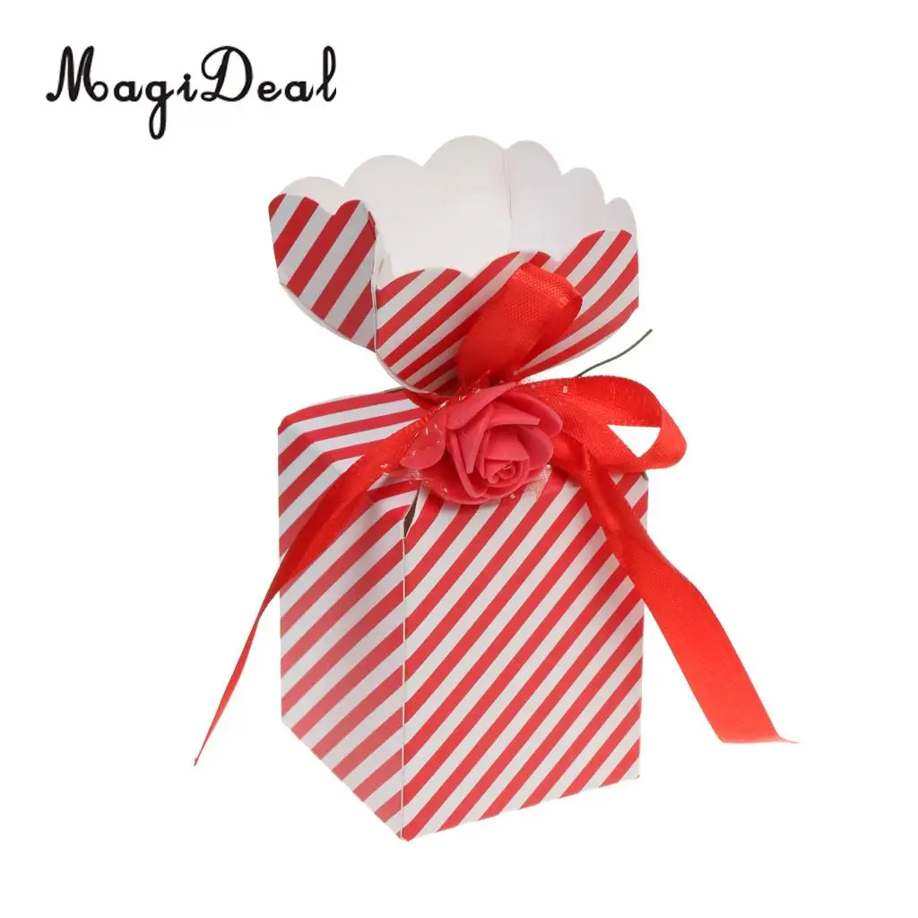 MagiDeal 50pcs Rose Flowers Ribbon Candy Gift Boxes Wedding Party Favor Decor Red
