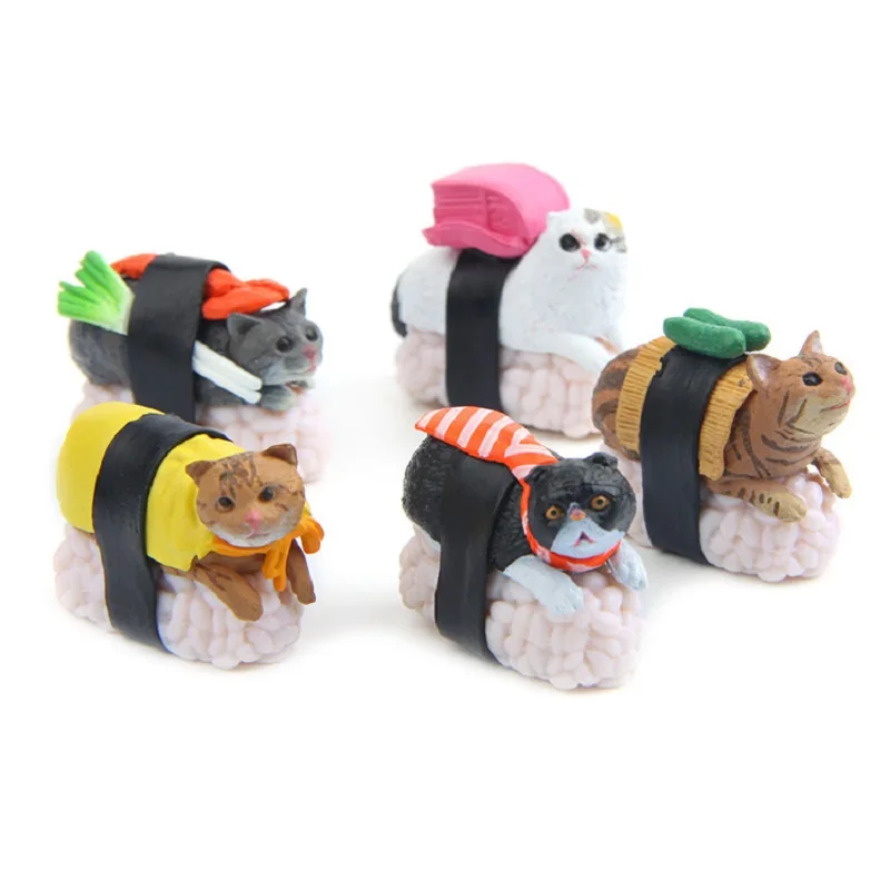 

Lovely Cartoon Sushi Cheese Cat Figurines Cute Cat Dolls for Home Decor Miniatures Ornaments Toys for Kid`s Room