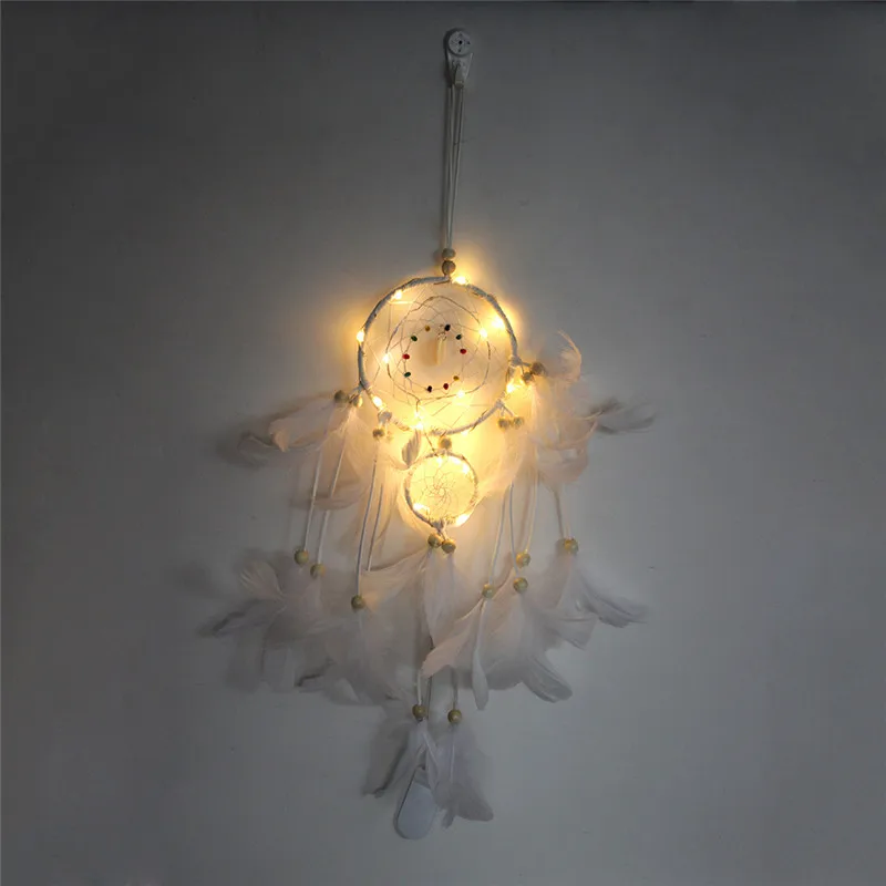 Креативный Ночной светильник, Ловец снов, сеть, настенный подвесной светильник, два кольца, Простой декоративный подарок на день рождения - Цвет: white