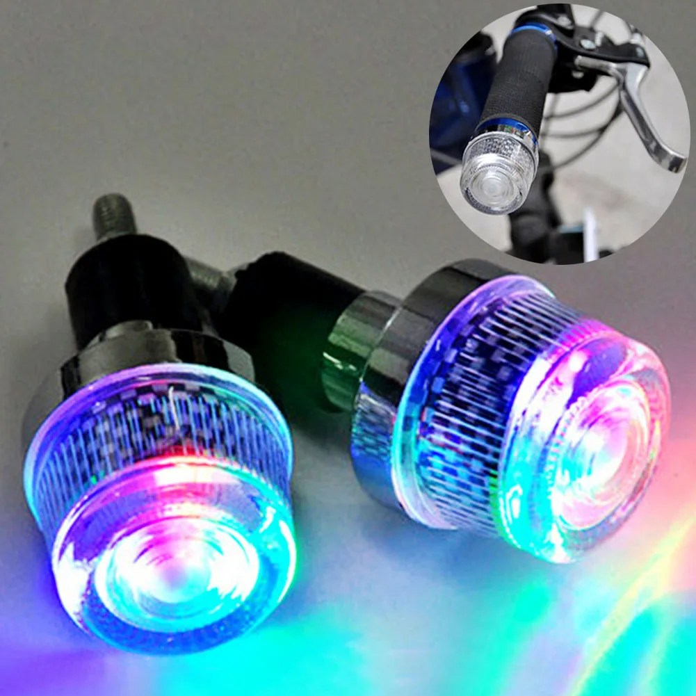 Clearance Sales Colorful 2Pcs/Set Waterproof Bike Bicycle Motorcycle  End LED Plug Lights with RGB LED Flash Lamps for 7/8 inch 1