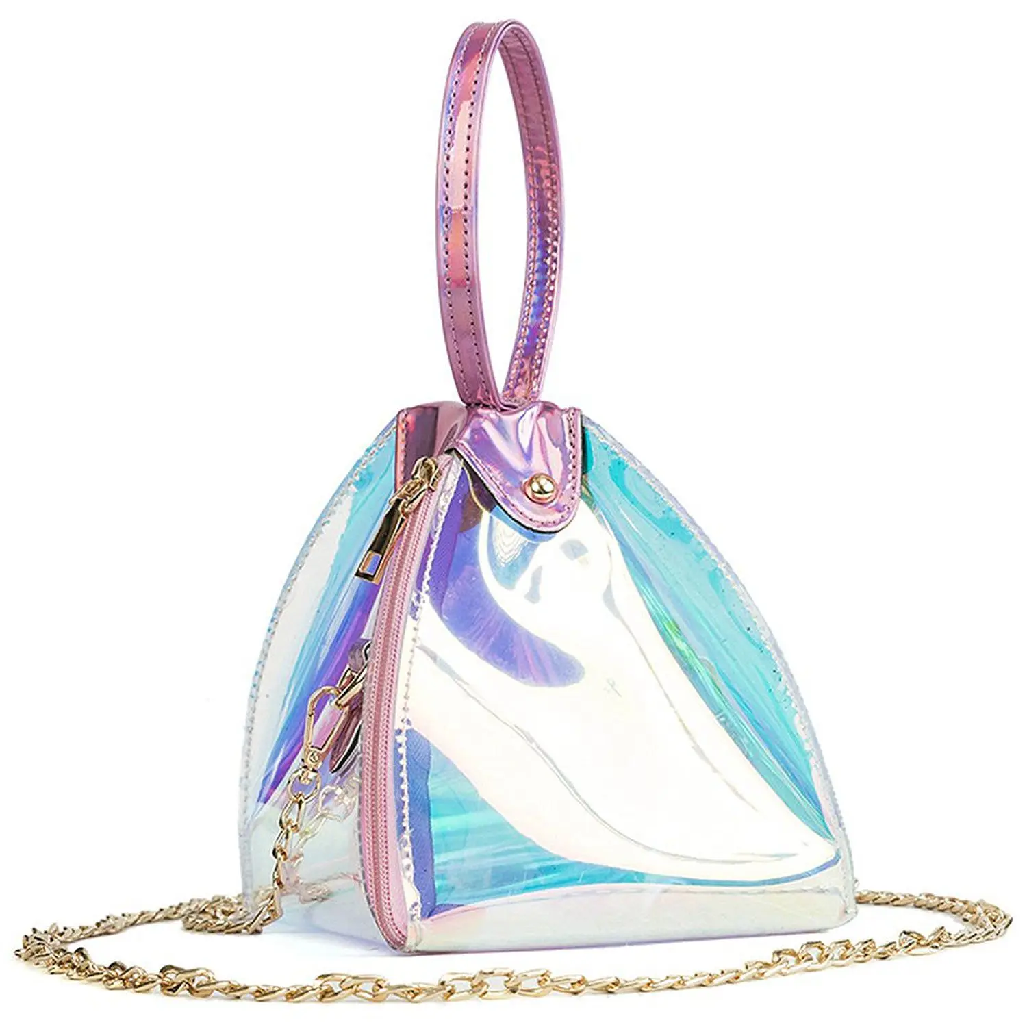 

ABDB Women Fashion Transparent PVC Hologram triangular Handbag Laser-Totes Chain Mini Casual Purse Shoulder Bag Crossbody Bag
