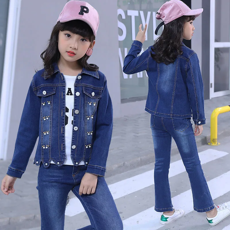 

New Spring Autumn Children Clothing Sets Long Sleeve T-shirt + Pants + Jackets 2 / 3 Pcs Suits Teenage Girls Clothing 3-14 Years