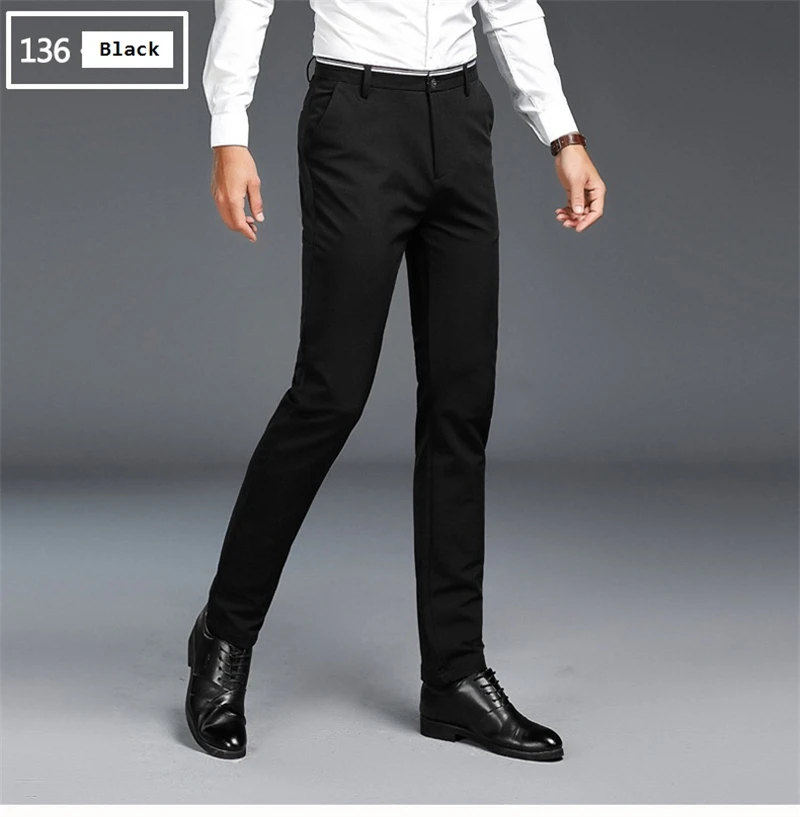 Мужской роскошный костюм брюки прямые мужские брюки обтягивающий официальный Блейзер Брюки Homme классические повседневные деловые брюки D0172 - Цвет: 136 Black