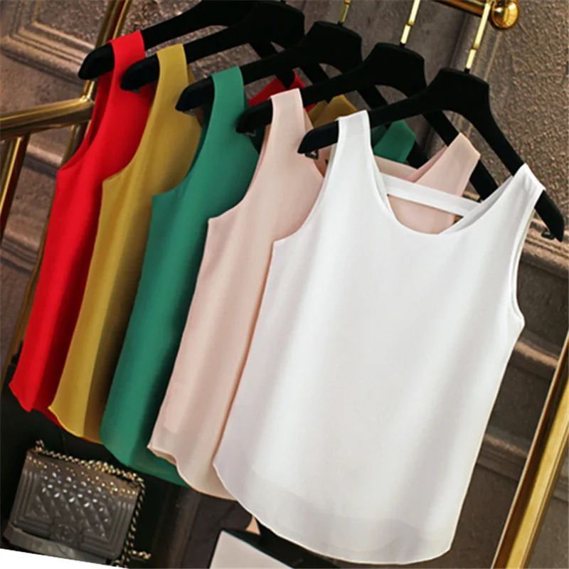 Модная брендовая женская блузка Летний шифон без рукавов рубашка однотонная с v-образным вырезом Повседневная Блузка размера плюс 4XL Свободный Топ для девушек