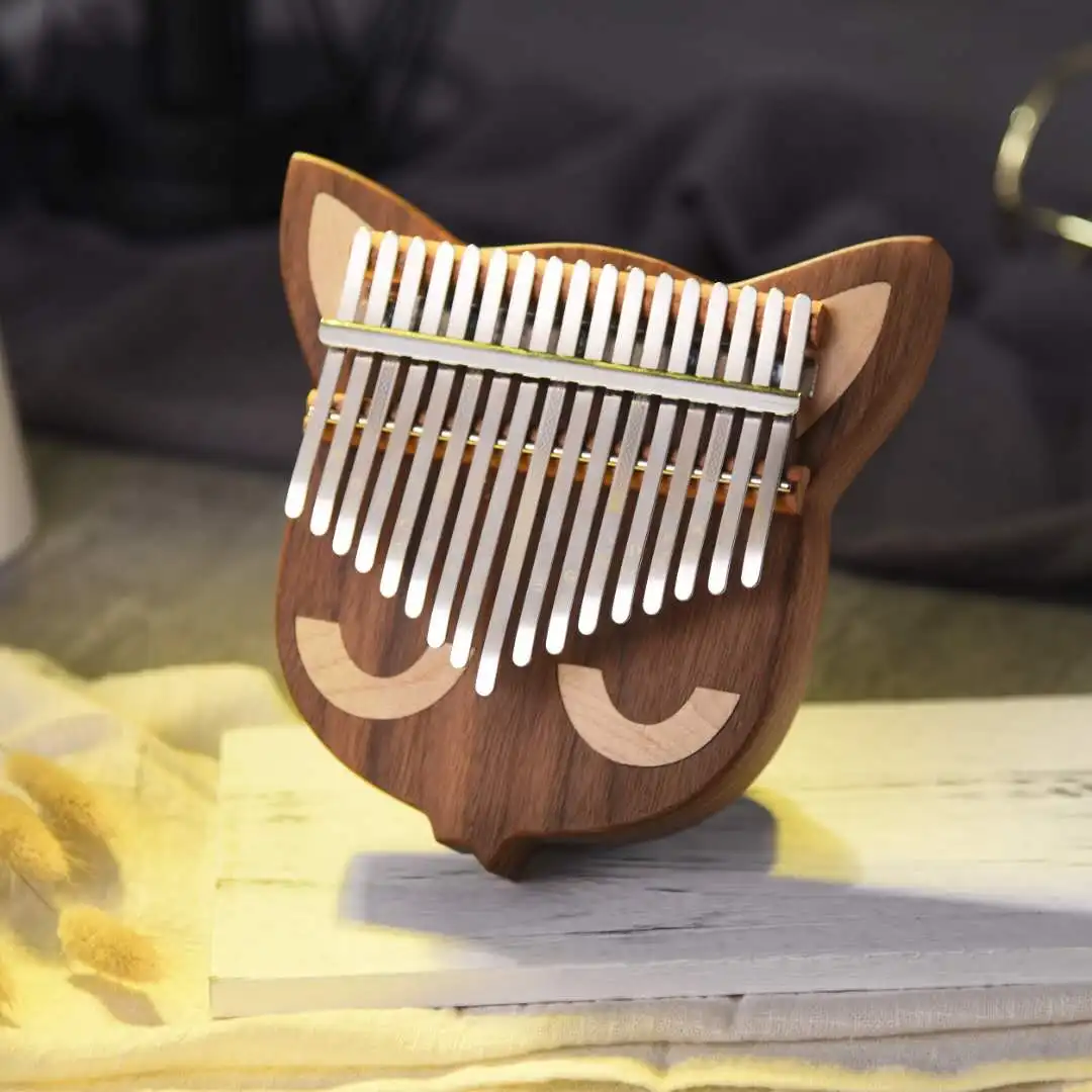 

17 Key Lovely Thumb Piano Kalimba Whole Single Board Cat Face Black Walnut Mbira with Tuning Hammer