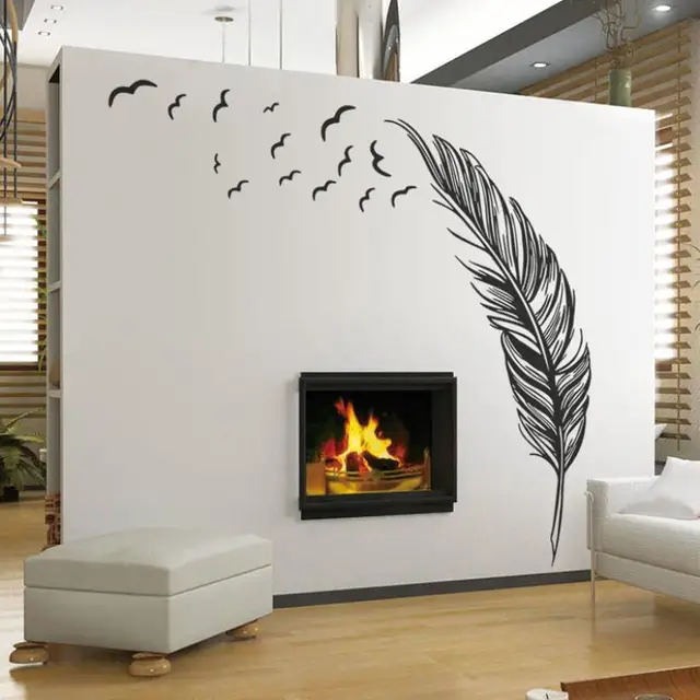 creative birds flying feather wall sticker home bedroom living room