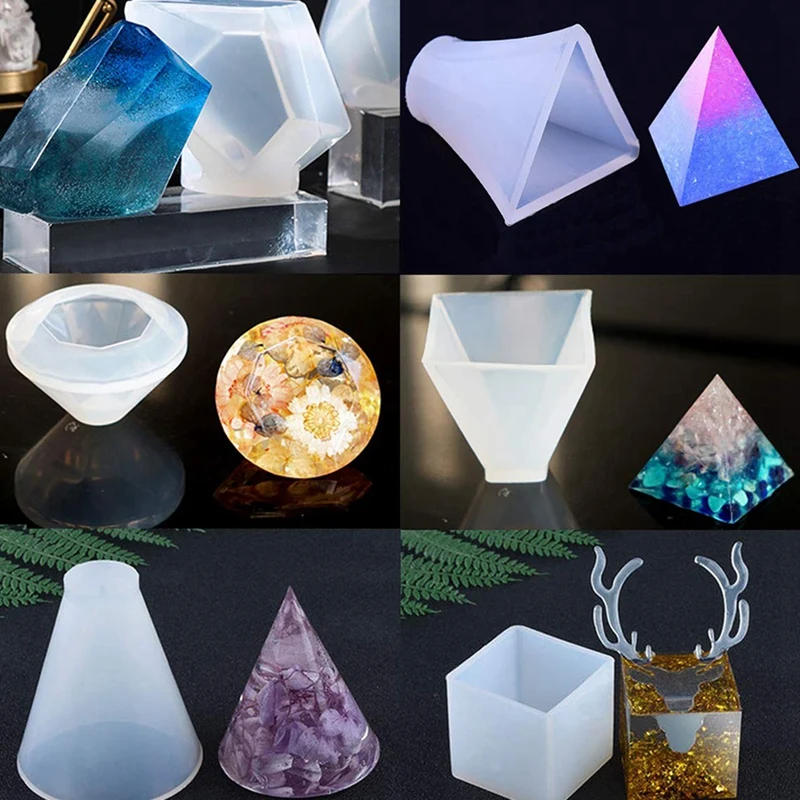 21 Pcs Resin Molds,Silicone Jewelry Molds For Casting Resin Square/Pyramid/Sphere/Diamond/Stone/Cone Resin Mold With Measuring