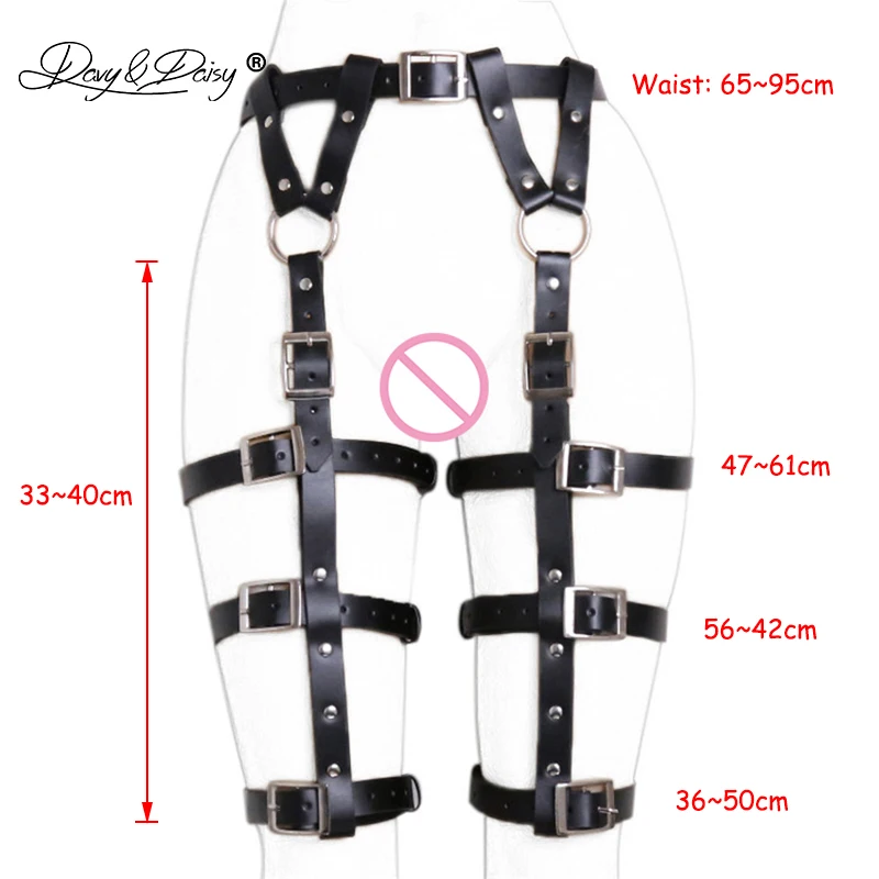 DAVYDAISY Women Sexy PU Leather Belt Pants Open Crotch Bandage Exotic Pants SM Sexy Lingerie Costumes For Couples PA503