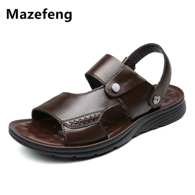 

Mazefeng 2019 Summer Genuine UP Out Door Shoes Men Sandals Handmade Classic for Male Soft Walking Beach Sandalias Sandal Slides