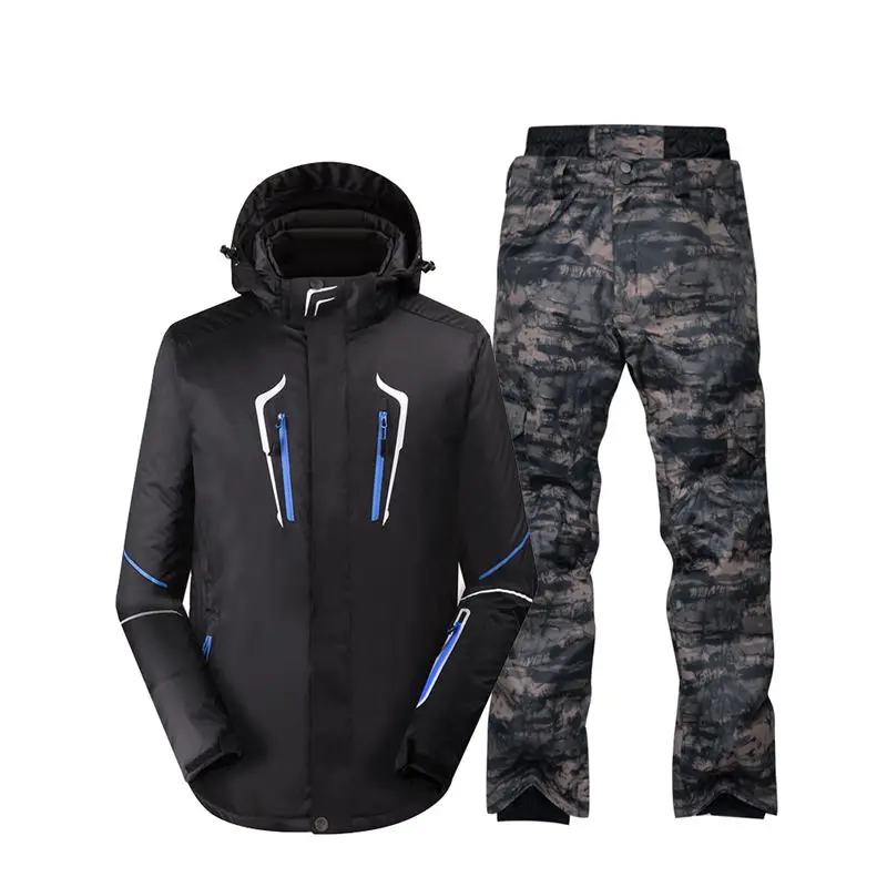 زائد حجم أسود لون نقي الرجال الثلوج دعوى في الهواء الطلق على الجليد ارتداء الملابس للماء يندبروف زي سترة تزلج + بانت الثلوج