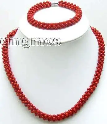 

hot sell new - Jewelry 00410 Genuin Red coral Hand-knitted necklace & bracelet set (A0425)