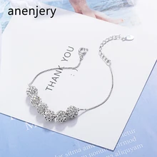 ANENJERY-pulsera de plata de ley 925 con cuentas de cristal, brazalete de la suerte, cadena de lujo, S-B228, 6 uds.