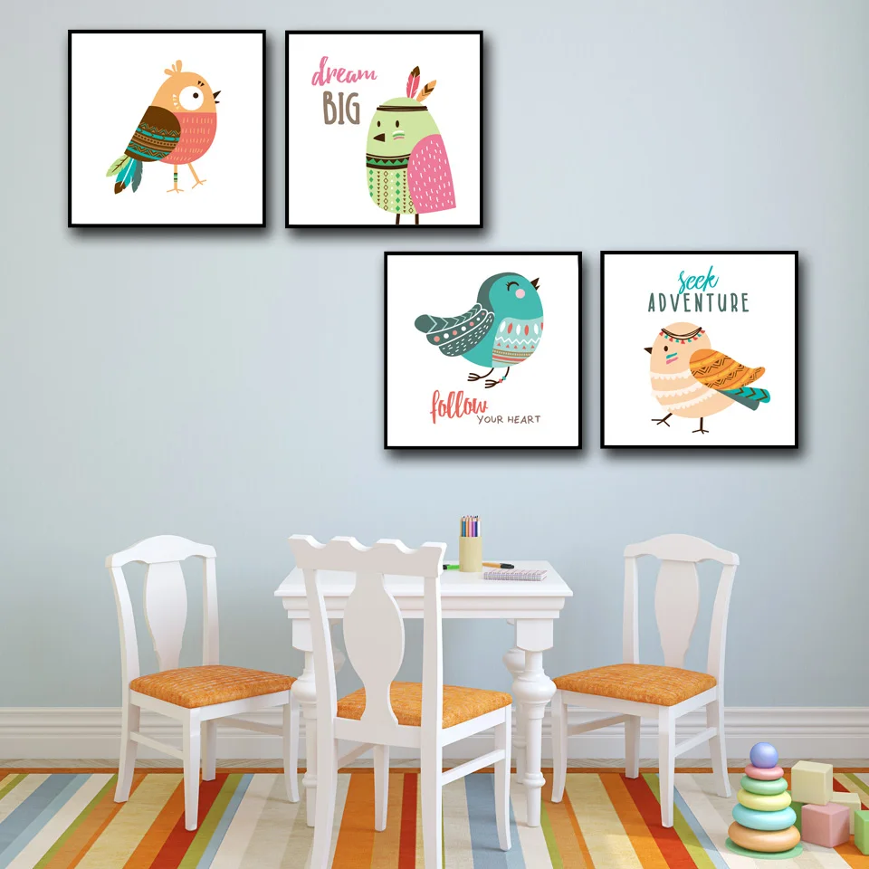 Kartun Hewan Pelatuk Burung Art Canvas Poster Cetak Lukisan Modern
