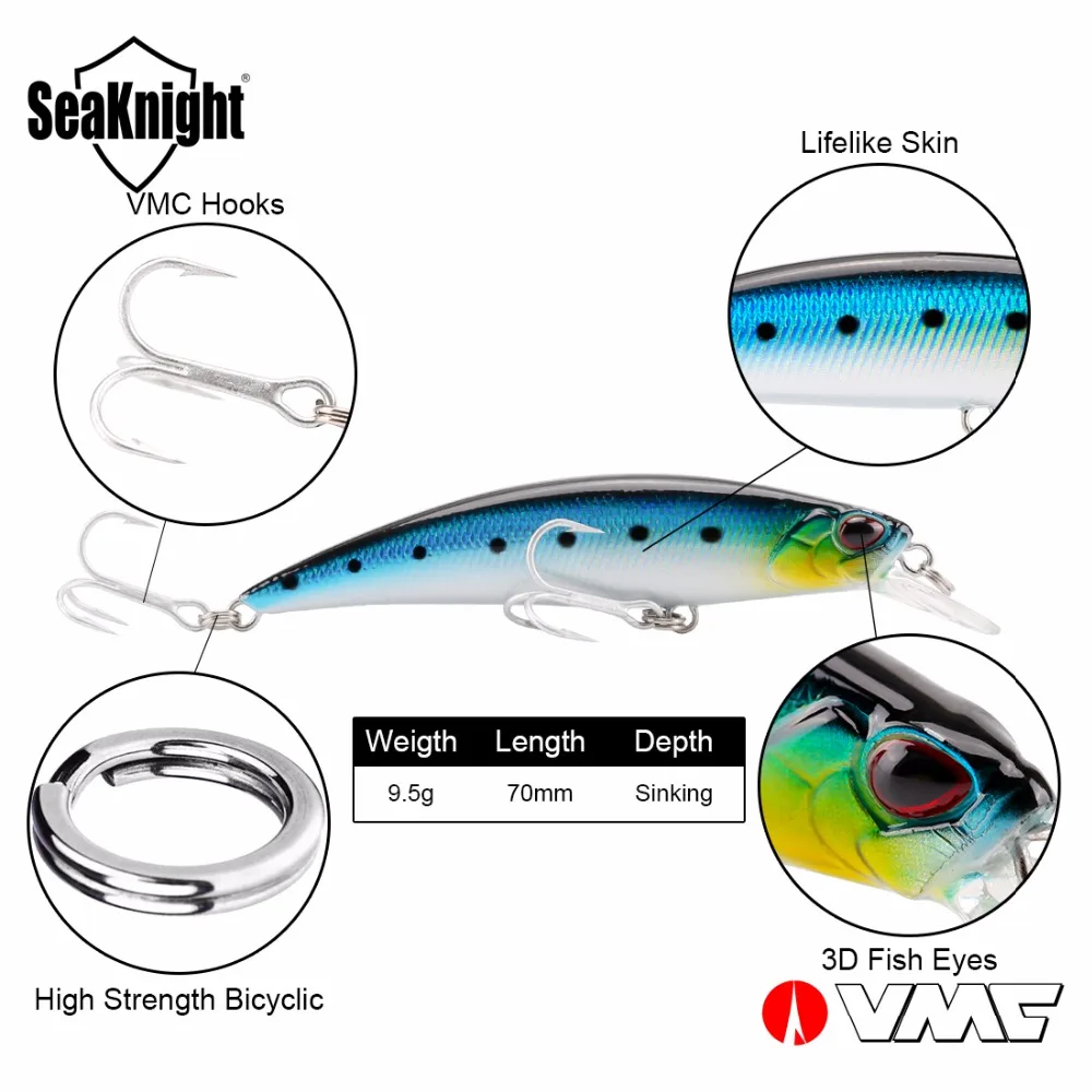 SeaKnight бренд SK040 серия Minnow Рыболовная Приманка приманка 9 шт./лот 7 см 2.76in 5 г VMC