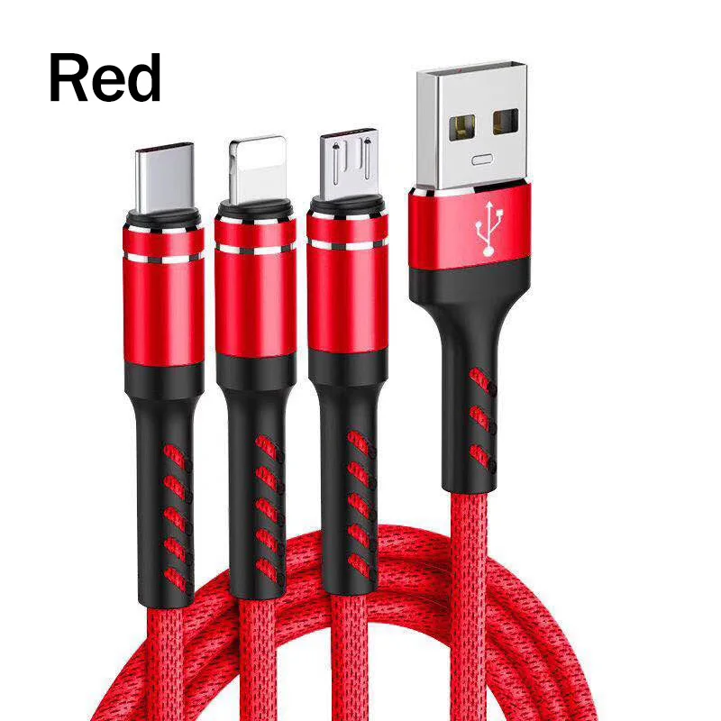 Red ROCK 3 в 1 USB кабель для iPhone XS X 8 7 6s зарядное устройство type-C Micro USB кабель для Android usb type C кабели для мобильных телефонов - Цвет: Red