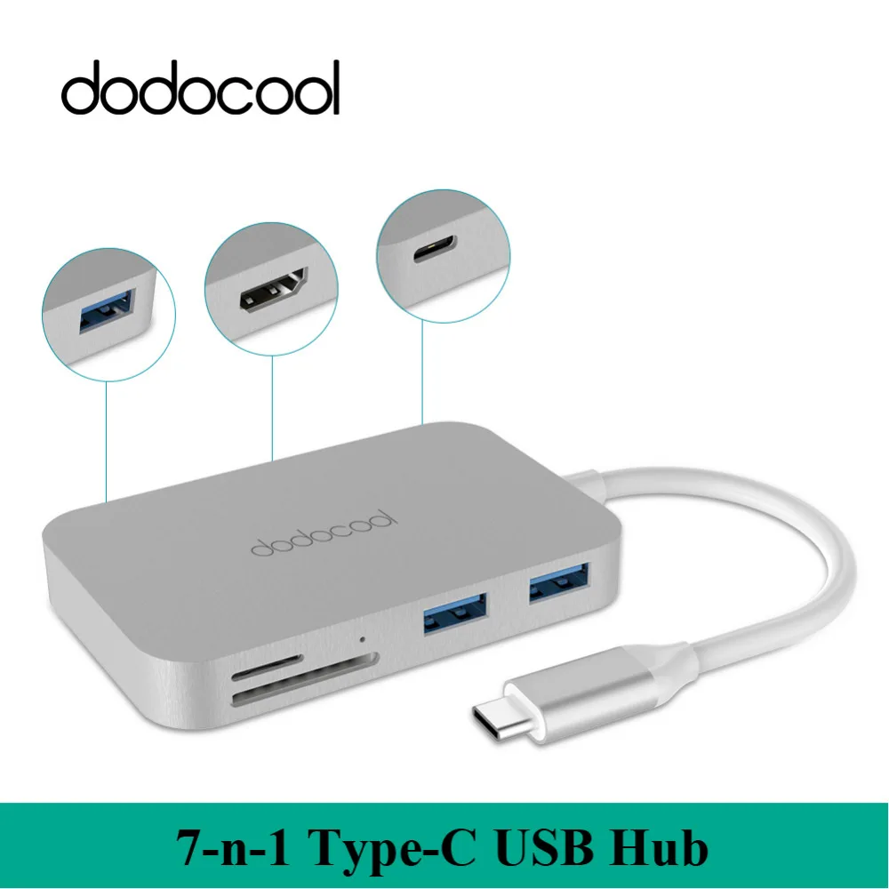 

dodocool Alloy 7-in-1 Type-C USB 3.0 Hub 4K Video HD Output SD/TF Card Reader laptop charger for iphone 7 Macbook Air notebook