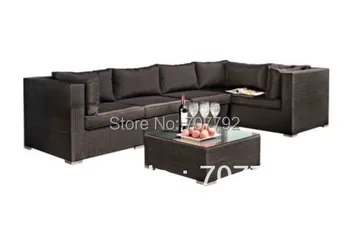 

Outdoor Rattan Effect Garden Corner Unit with Table