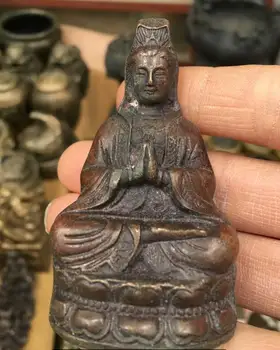 

China Brass Buddhism Pray Kwan-Yin Quan Yin Boddhisattva Goddess Statue Figurine H:7cm