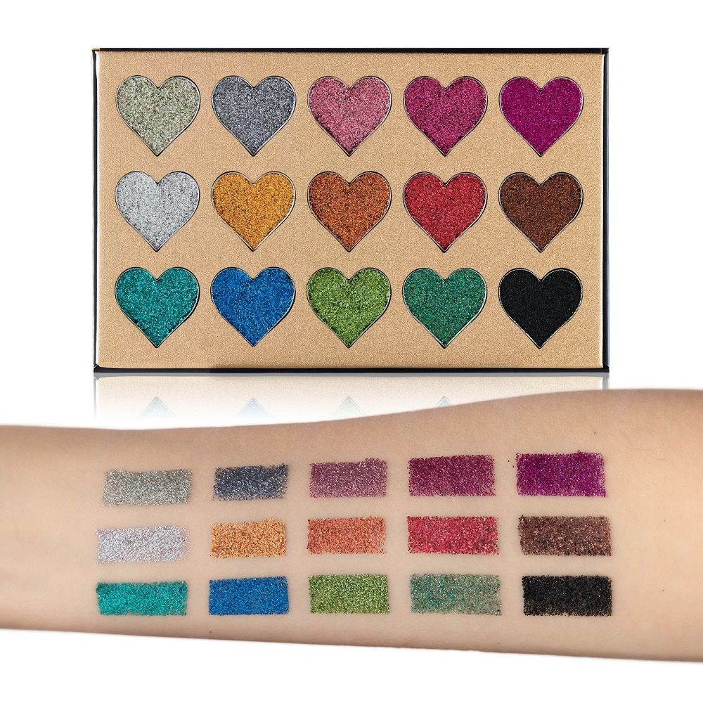 BEAUTY GLAZED Makeup 15 Colors Pressed Glitters Eyeshadow Palette Nudes Heart Eye Shadow Pallete Shimmer Natural Makeup Palette