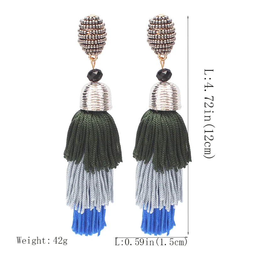 MANILAI Bohemia 3 Layered Cotton Tassel Earrings Fashion Jewelry Multicolor Statement Fringe Long Dangle Earrings For Women