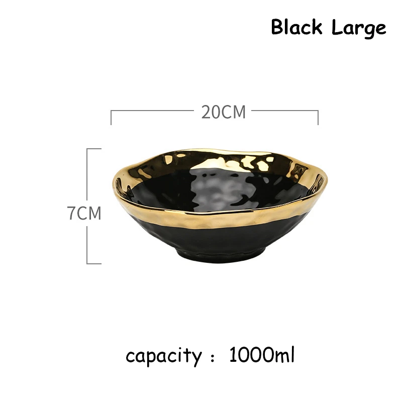 Керамическая тарелка, столовый поднос, белая тарелка с золотым краем, миска для десерта, ваджилла, паста, посуда, поднос для еды, контейнер, тарелка, 1 шт - Цвет: Black large bowl