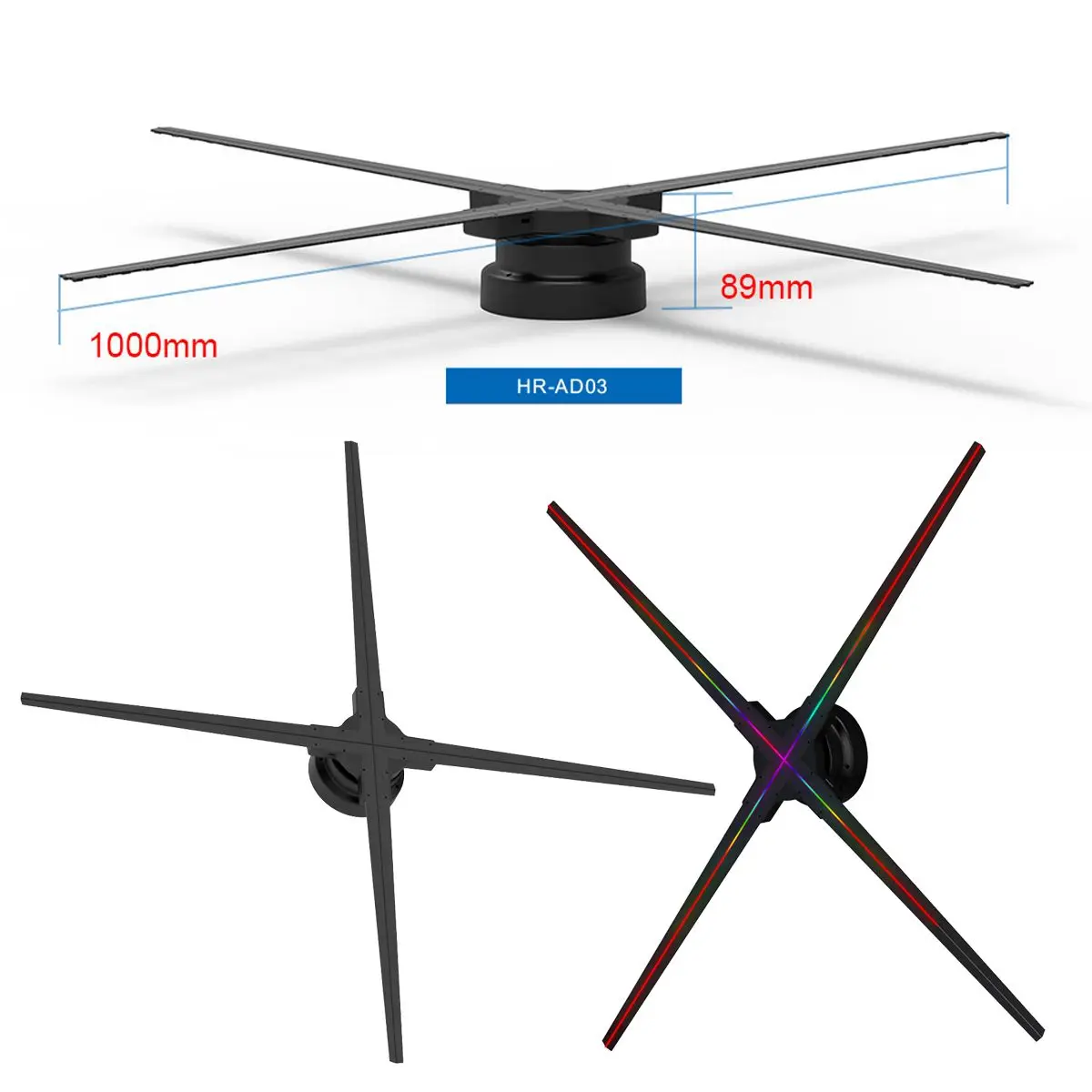 Upgraded 100CM Wifi 3D Holographic Projector Hologram Player LED Display Fan Advertising Light APP Control for holiday shop