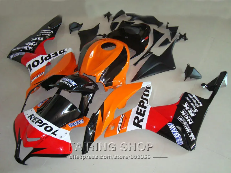 Высокое качество обтекатель комплект для Honda CBR600RR 2007 08(оранжевый красный стикер) Обтекатели cbr 600 rr 2008 07+ крышка бака LL12