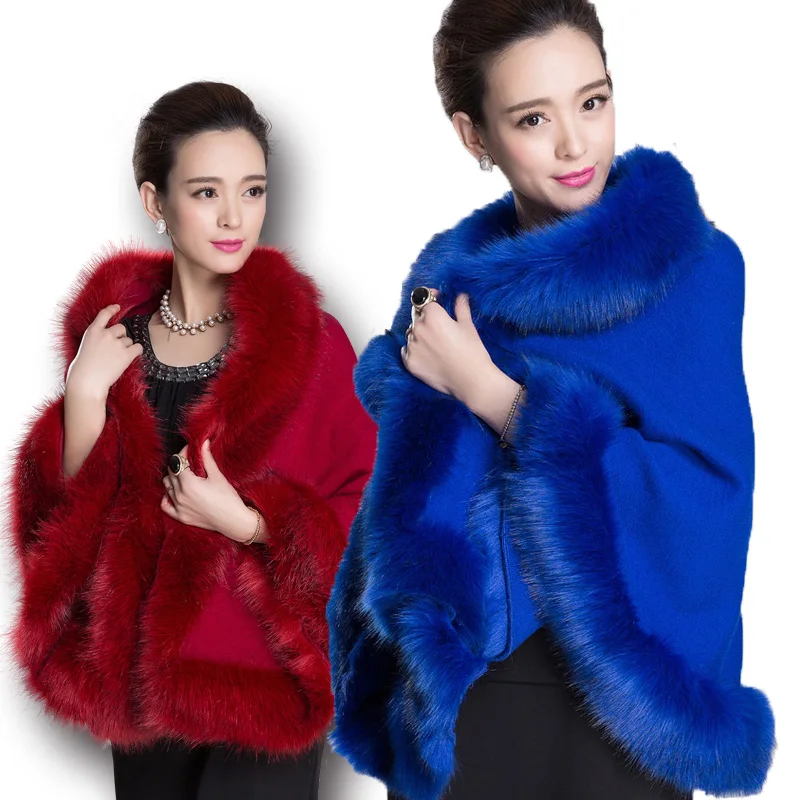 Fashion Women Faux Fur Coat Leather Grass Fox Fur Collar Ponchos And Capes Bridal Wedding Dress Shawl Cape Lady Wool Fur Coat Fashion Women Faux Fur Coat Leather Grass Fox Fur Collar Ponchos And Capes Bridal Wedding Dress Shawl Cape Lady Wool Fur Coat