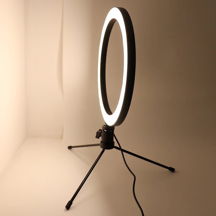 

Mezher 10 inch selfie ring lamp LED ring light adjustable 3200K/6500K video lamp with USB plug photo for self-made photo