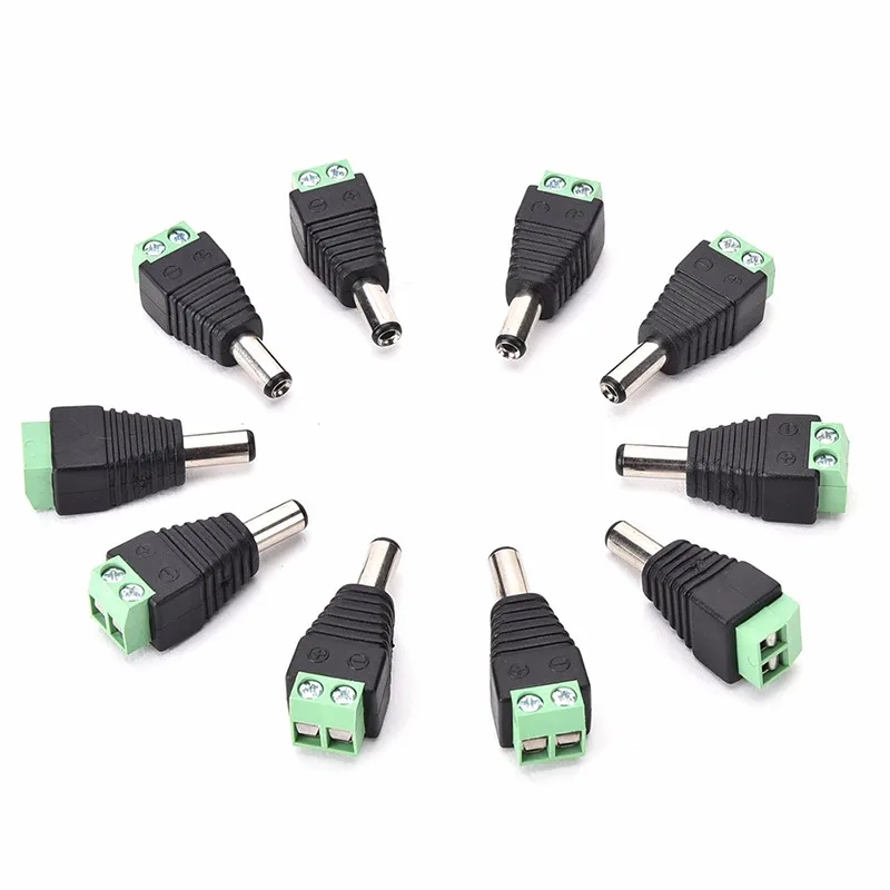 

Wholesale 10 Pcs 12V 2.5 x 5.5mm DC Power Male Plug Jack Adapter Connector Plug for CCTV single color LED Light
