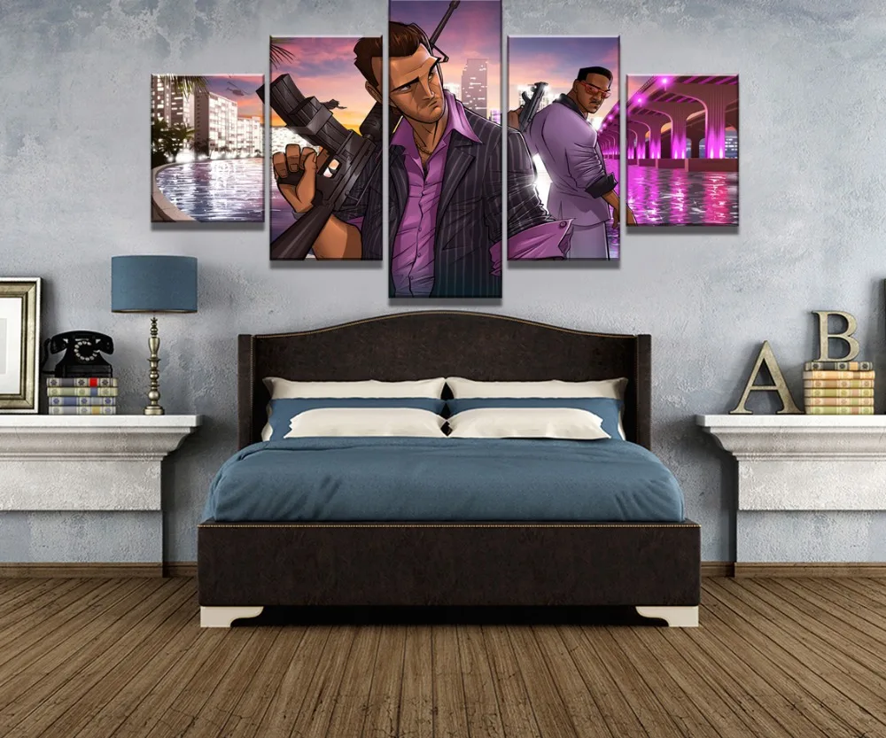 Framework 5 Piece Canvas Art GTA Game Poster Painting Wall Picture Home Decoration Living Room | Дом и сад