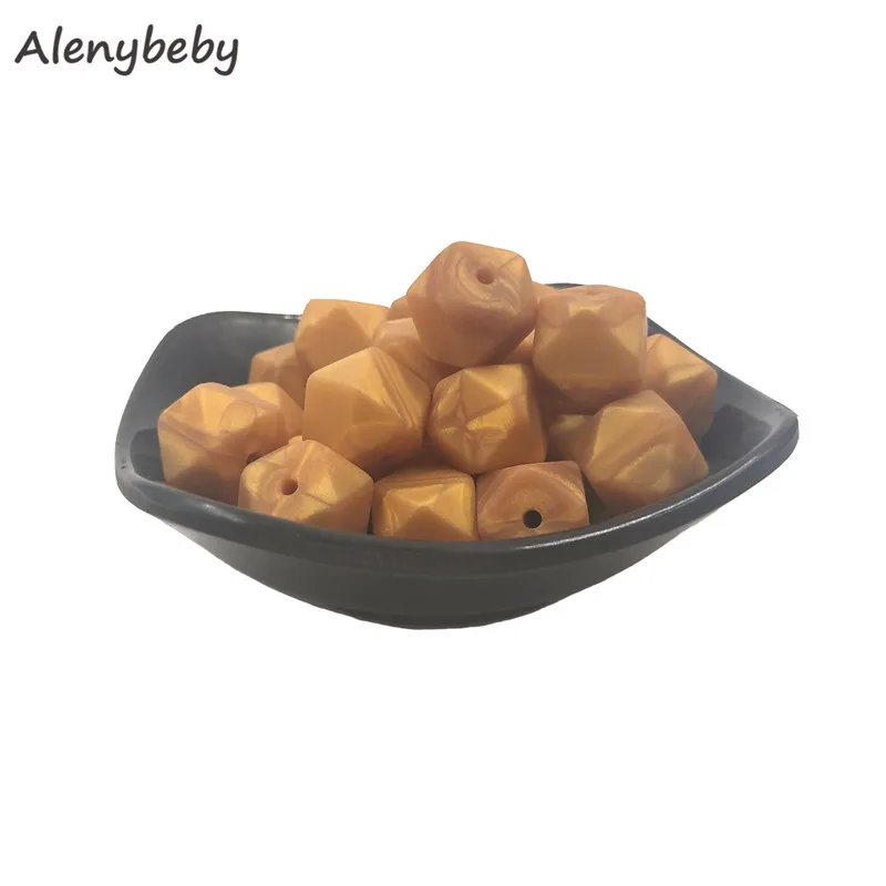 Metallic gold 50 шт. силиконовая форма бусины шестигранный Прорезыватель 17 мм DIY детское жевательное ожерелье BPA свободное вскармливание ювелирные изделия силиконовые бусины-прорезыватели детские игрушки - Цвет: Metallic gold