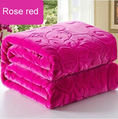 Warm Soft Thick Flannel Blanket Embossed Flowers Coral Fleece Blanket Throw on Bed/travel/air Sofa As Bed Sheets 200x230cm Size - Цвет: rose red