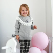 

Autumn children knitting outerwear tops kids long sleeve t-shirt lion style tees girls 1-5t children pullover