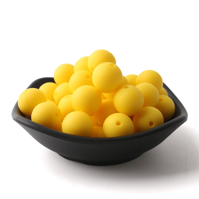 60pcs 12mm Baby Teether Silicone Beads Diy Pacifier Chain Bracelet Bpa Free Chewable Round Silicone Bead Accessories For Newborn Yellow