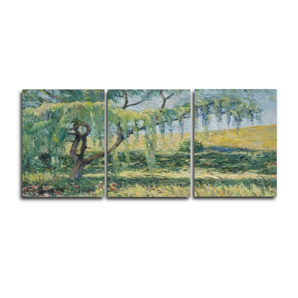 

Laeacco 3 Panel Spring Green Tree Wall Artwork HD Outside Posters and Prints Canvas Calligraphy Painting Home Living Room Decor