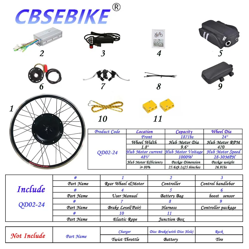 CBSEBIKE Ebike, комплект передних колес, высокая скорость преобразования 36v250w 36v500w 48v500w 48v1000w, 24 дюйма, QB01-24 - Цвет: 24inch 48v1000w QD2