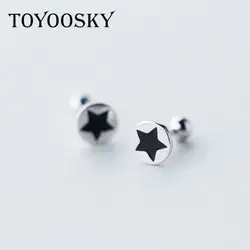 TOYOOSKY Подарки круглый пять звезд черный, серебристый цвет Цвет серьги 925 пробы серебро женщина элегантный подарок Модные украшения