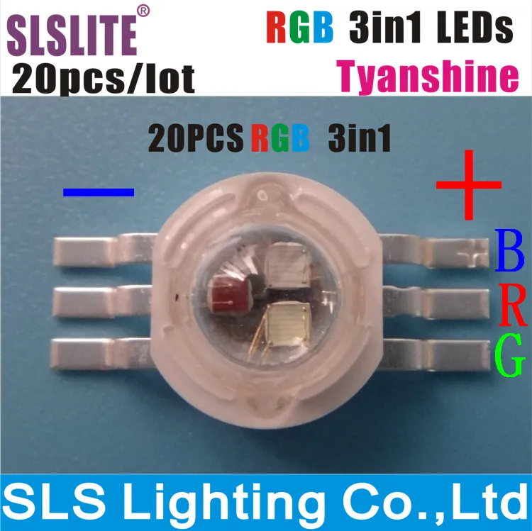 

20PCS/LOT High power LED Lamps led chip RGB 3 color 3 in 1 TianXin Brand TYANSHINE RGB 3in1 Chips high light lights