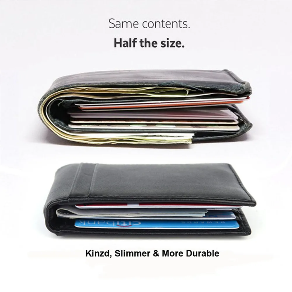 Мужские тонкие двойные кожа короткие бумажник Front Pocket Wallet RFID зажим для денег usd