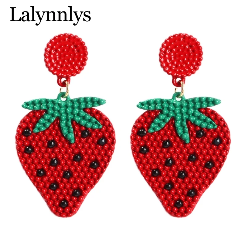 Lalynnlys Cute Cherry Watermelon Pineapple Drop Earrings New Fashion Rhinestone Fruit Dangle Earrings Ear Accessories Hot E60491