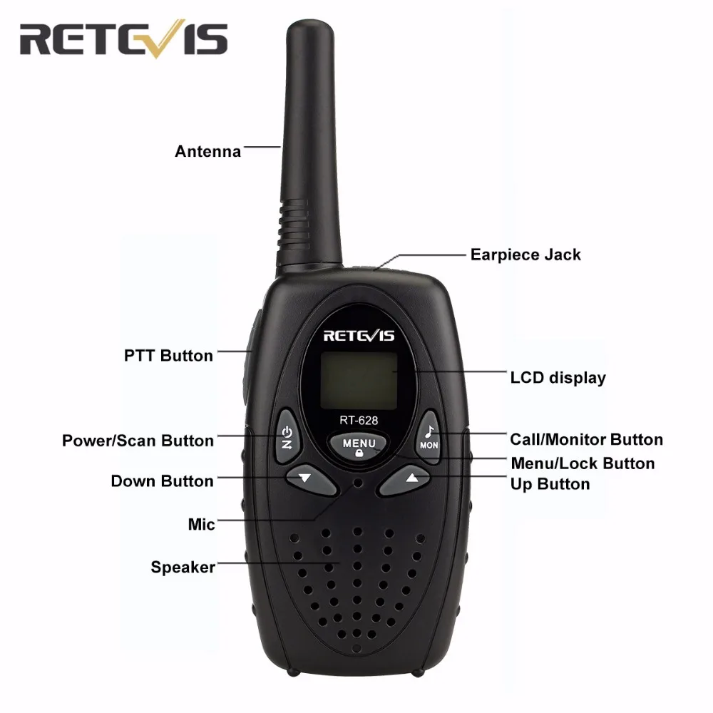 2X Mini Two Way Radio For Kids Walkie-Talkie Transceiver Retevis RT628 UHF PMR446 Radio LCD Display Portable Amateur Radios Toys